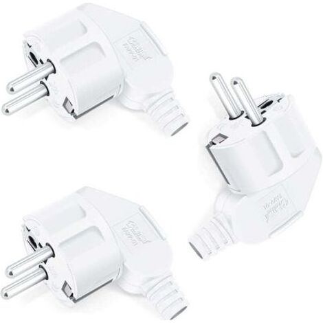 3 x fiches Schuko, 250 V (16 A), fiche de sécurité avec manchon anti-pli, fiche Schuko en plastique, incassable, durable, peut être utilisée pour des câbles de 8-10 mm (blanc) (1/4)