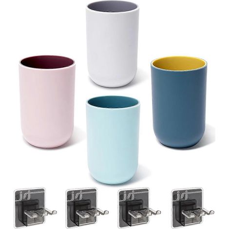 Lot de 4 gobelets pour le bain de bouche avec porte-brosse à dents sans perçage, gobelet en plastique portable pour la salle de bain et les voyages. (1/3)