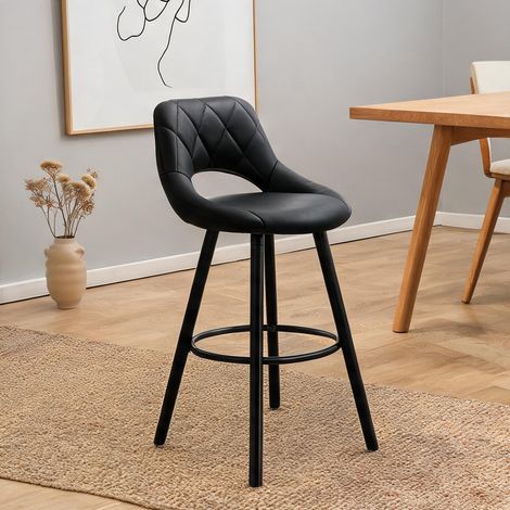 Tabouret de bar en tissu et bois massif avec dossier hauteur 68 (1/5)