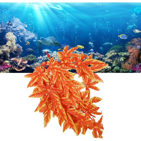 Künstliche Wasserpflanzen, Reptilien, Aquariendekoration, künstliche Pflanzen, künstliche Ranken, mehrfarbige Hängeblätter, T-007 orange. (1/5)