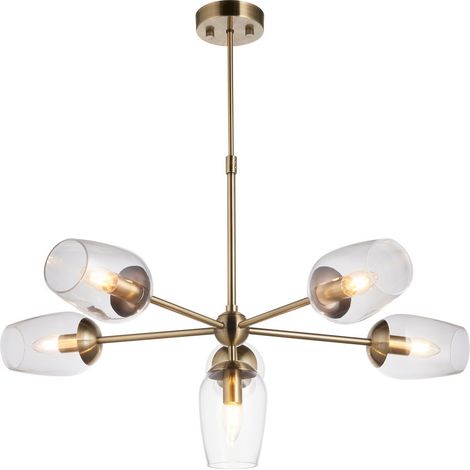 Merano Livorno Plafonnier suspendu multi-bras, plaque en laiton antique, verre transparent (1/5)