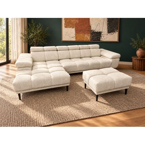 Ecksofa Schlafsofa SENVELIO RELAX inkl. Hocker Stoff Glam Creme Ottomane Links (1/5)