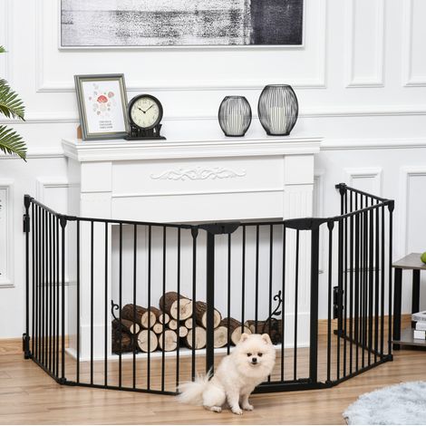Recinto per cuccioli pieghevole 5 pannelli con porta, metallo nero, 300 x 74,5 cm, OKWISH (1/5)