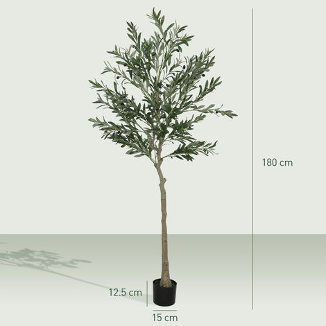 Olivier artificiel, 180 cm de haut, 900 feuilles, 40 olives incluses, pot inclus. (1/5)