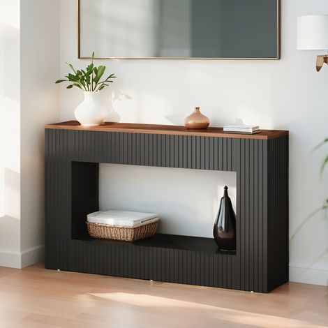 Konsolentisch, Flurtisch, 140 x 30 x 85 cm, schmaler Couchtisch mit Stauraum, Couchtisch aus Holz, Wohnzimmer, Schwarz