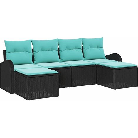 Sofa Set with Cushion 6 pcs Black and Turquoise Poly Rattan vidaXL (1/5)