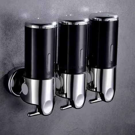 (3 Noirs) Distributeur de gel hydroalcoolique mural de haute qualité pour hôtels, avec ventouse et à pression manuelle. Collecteur de savon liquide et de mousse. Accessoires de salle de bain. (1/5)