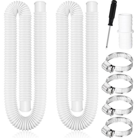 2 Stück Schwimmbadschlauch 32 mm, 150 cm oberirdischer Schwimmbadschlauch mit 4 Metallklemmen – Set A-Weiß