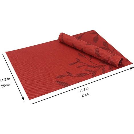 Set di 6 tovagliette in PVC, facili da pulire, antiscivolo, termoisolanti e antimacchia, 45 cm x 30 cm, jacquard rosso. (1/5)