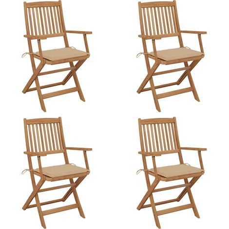 vidaXL Sillas plegables (4 unidades) con cojines, de madera maciza de acacia. (1/5)