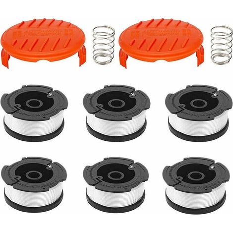 Pack of 6 replacement trimmer line spools, compatible with Black+Decker AF-1006, with 2 automatic covers (1/4)