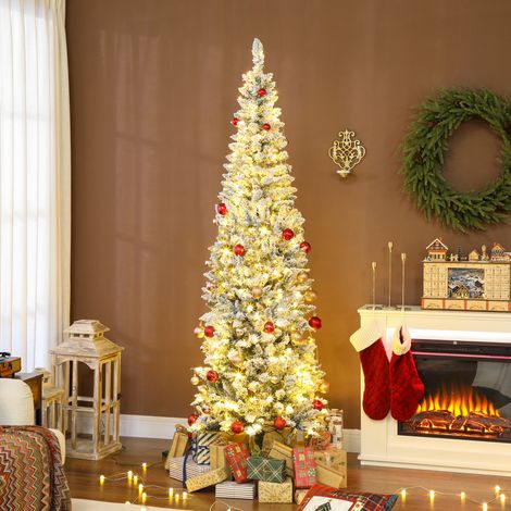 Design Sapin de Noël étroit 210 cm avec lumières LED bicolores 11 modes d’éclairage 687 branches vertes
