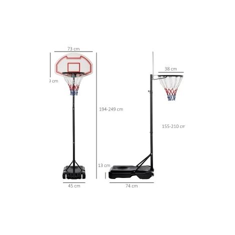 Canestro da basket per bambini regolabile 194-249 cm con ruote e base zavorrabile (1/5)