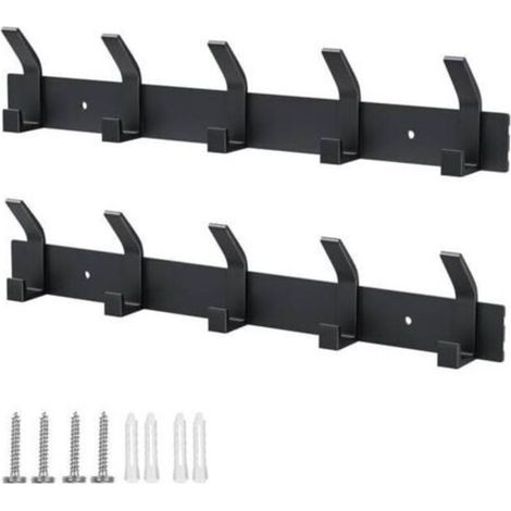 Wandgarderobe, 2-teilige Garderobe mit 5 Haken, Wandgarderobe, kein Bohren erforderlich, Wandgarderobe für Küche, Bad und Schlafzimmer (Schwarz)
