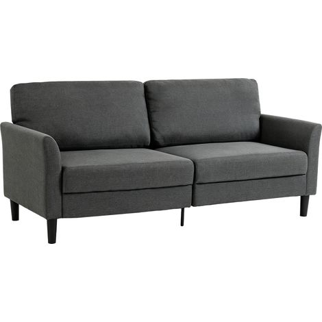 Canapé 3 places en tissu effet lin, assise large, gris foncé (1/5)