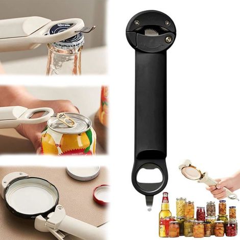 Ouvre-bouteille rétractable multifonctionnel Ouvre-boîte multifonctionnel réglable avec pince pour couvercle de bocal (noir) (1/5)