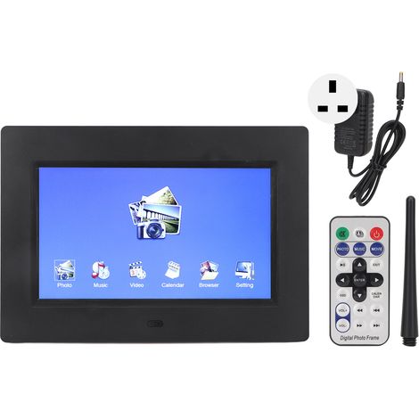Cadre photo numérique 7 pouces HD 800x480, cadre électronique multifonction avec télécommande, noir, prise UK 100-240V. (1/5)