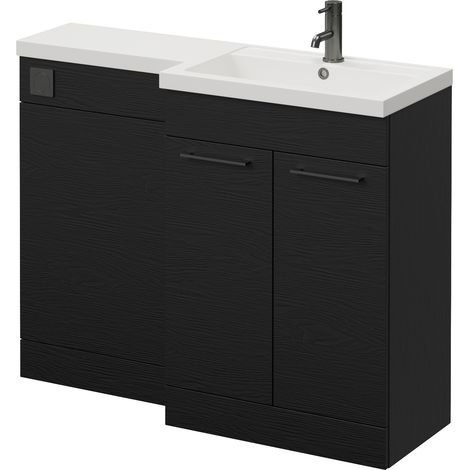 Napoli 390 Nero Oak 1100mm 2 Door Vanity Unit Toilet Suite with Square Right Hand Lucia Basin - 1100mm - Gunmetal Grey 160mm HandleWithout Kingston Toilet Pan