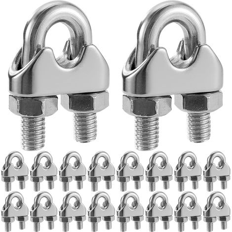 18 pcs Serre Cable Inox, Serre Cable Acier 6mm, M6 Pince de Câble Métallique U pinces en pour Câble Métallique de 6mm Diamètre, Raccordement Ou Fixation De Câbles Métalliques (1/5)