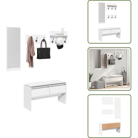The Living Store Ensemble de meubles de couloir 4 pcs blanc bois d'ingénierie - Meuble D'entrée - Banc D'entrée - Rangements D'entrée - Organisation D'entrée - Mobilier D'accueil