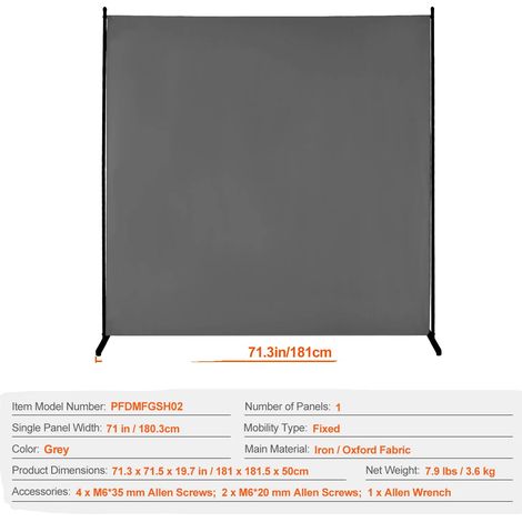 Paravent, Portable, Design Solide, 1Panneau Gris (1/2)