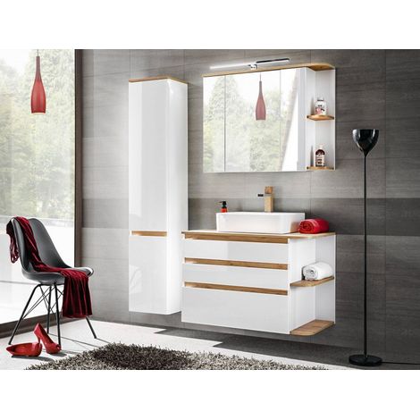Ensemble meubles de salle de bain complet avec cabinet miroir - Blanc - 90 cm - Shining - Livraison gratuite (1/5)