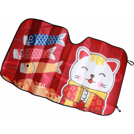 Protecteur de pare-brise pour voiture avec motif Lucky Cat - Pare-soleil thermique aluminium, taille compacte (1/5)