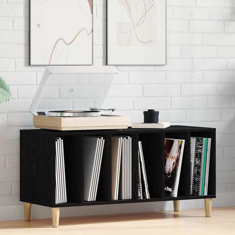 Schallplattenschrank Schwarz Eichen-Optik 100 x 38 x 48 cm