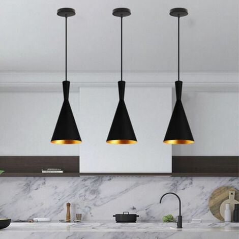 Lot de 3 suspensions nordiques modernes E27 en métal noir pour cuisine, chambre, café ou bar. (1/3)