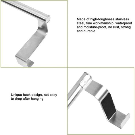 Porte-Serviettes, Accroche-Torchon pour Porte sans Percer, Porte-torchon à Suspendre sur Un Placard, Porte-Serviettes Salle de Bain en Acier Inoxydable Porte Torchons pour la Cuisine,23cm (1/2)