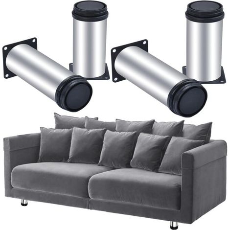 Pieds de Meubles - Acier Inoxydable et ABS - Réglable en Hauteur - Pour Tables Bureau Canapés Armoires - 4 Pièces (1/4)