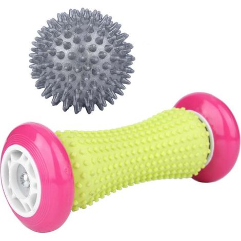 Juego de pelotas de masaje para manos y pies, dispositivo de masaje relajante para la fascitis plantar (pelota rosa para la fascitis plantar + pelota gris con púas de 7 cm). (1/5)