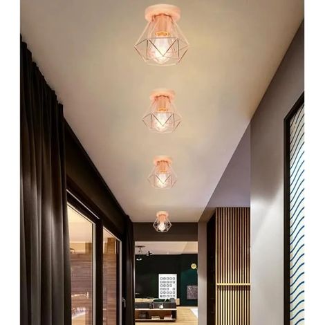 U-do 4pcs Créatif Plafonnier Vintage Couloir Rose Lampe de Plafonde Industrielle en Cage Métal Lustre designe Simple pour Salon (1/4)
