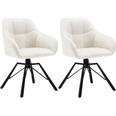 Woltu – Lot de 2 chaises pivotantes 360° – Velours crème – Pieds en métal – Accoudoirs et dossier confortables – Capacité 120 kg