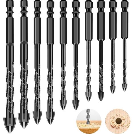 10PCS Jeu de forets à carrelage avec tige hexagonale Foret universel pour céramique, foret à verre Foret à pierre Set de forets,verre, béton, mur, Ø 3-12 mm (1/5)