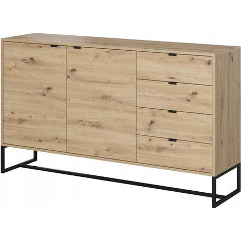 Commode universel 153cm métal chêne artisanal avec tiroirs modèle "AMBER AK153" (1/2)