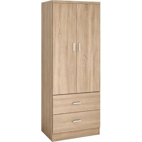 Armario Atena de roble natural 60 x 42 x 180 cm con 2 puertas y 2 cassetti