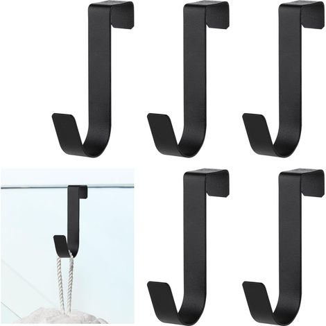 Set di 5 ganci portasciugamani, non richiede foratura, in acciaio inossidabile, impermeabile, ganci universali per porte, appendiabiti da porta per bagno (nero opaco) (1/5)