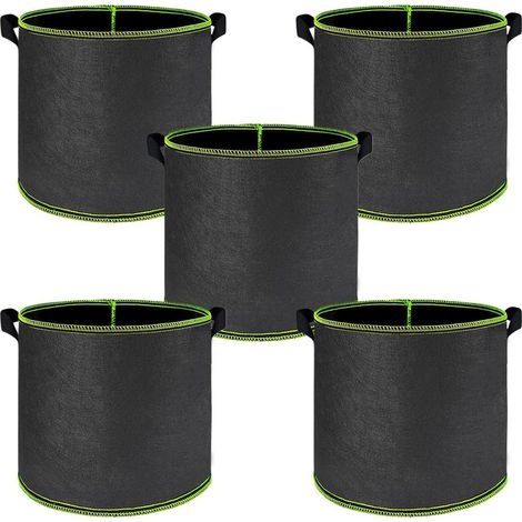 Lot de 5 sacs de culture pour légumes, sacs de plantation avec poignée, en tissu non tissé, diamètre 40 cm, hauteur 30 cm, respirant et perméable à l'eau pour sac de plantes (37 litres) (1/5)