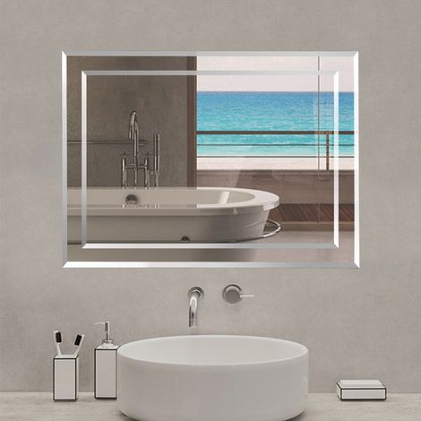 AICA Specchio da bagno, specchio da trucco, montaggio a parete, verticale e orizzontale, rettangolare 90 x 65 cm (1/5)
