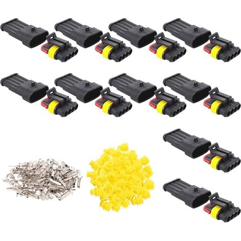 Imperméable à l'eau Connecteur 12V, Connecteur étanche électrique Prise Mâle et Femelle 1,5 mm Terminaux, Waterproof(4 Pin 10 Pack) (1/3)