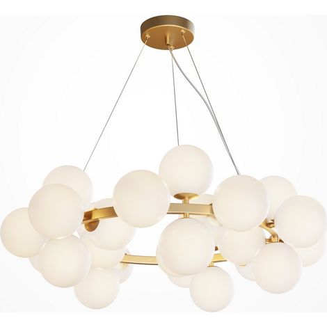 Maytoni Dallas Plafonnier suspendu moderne à 25 ampoules Globe doré, abat-jour blanc mat, G9 (1/2)