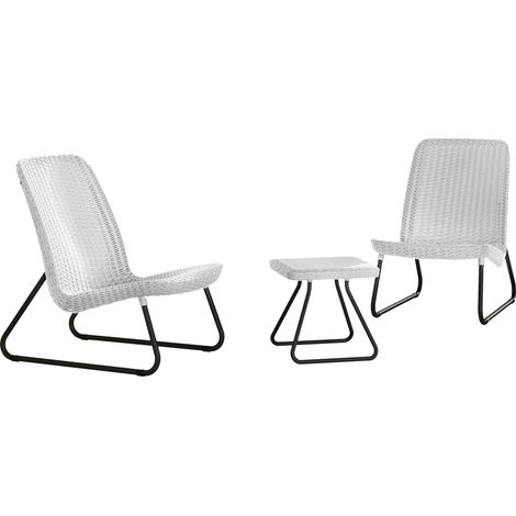 KETER Conjunto de Jardín terraza balcón RIO PATIO blanco exterior AnxPxAl cm Sillas 54x76x77,5 mesa 38x38x36,5 (1/10)