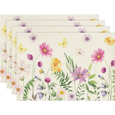 Juego de manteles individuales de verano (4 piezas), manteles individuales de temporada de 3045 cm con flores silvestres y motivos primaverales (1/5)