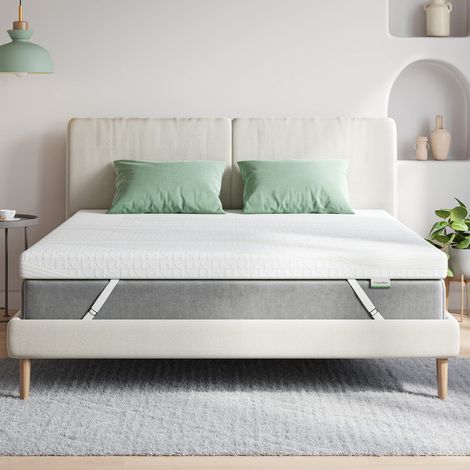 Novilla Topper 150x200, Topper Matrimoniale Materasso Memory Foam 5cm,Topper Tessuti Ottima Traspirabilità con 4 Angoli Elastici Rivestimento, Rigidità Media Traspirante Bianco (1/5)