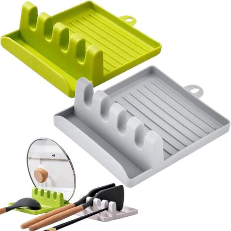 Due porta cucchiai e spatole in plastica con scanalature antigoccia, supporto per posate antiscivolo da banco – compatibile con tutti