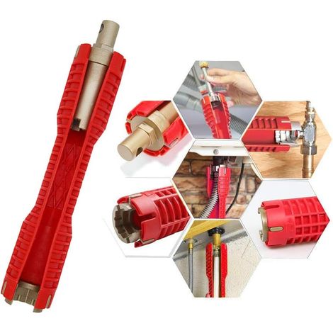 (8 en 1) Instalación de grifos y lavabos, llave multiusos para inodoro, lavabo, baño, cocina, plomería y más (rojo) (1/5)