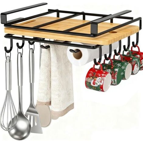 Porte-Essuie-Tout - Organisateur Sous Armoire Avec Crochets - Pour Torchons Et Planches À Découper - Acier Inoxydable - 1 Pièce (1/4)