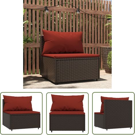 The Living Store Garten-Mittelsofa mit Kissen Braun Poly Rattan - Gartensofa - Outdoor Möbel - Lounge Set - Polyethylen-Rattan - Wetterfest (1/5)