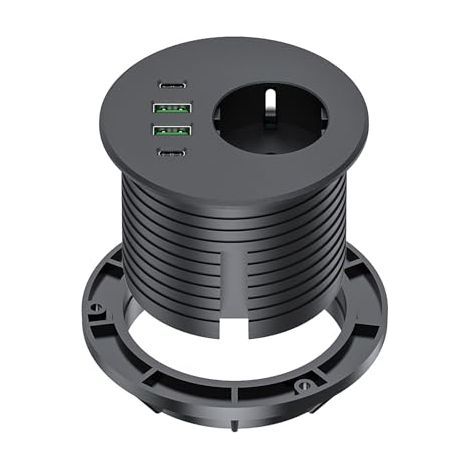 Multiprise encastrable avec port USB-C 65 W, multiprise de bureau équipée d'une prise Schuko, de deux ports USB-A, de deux ports USB-C et d'un câble d'alimentation de 2 m, pour une découpe de table de (1/5)